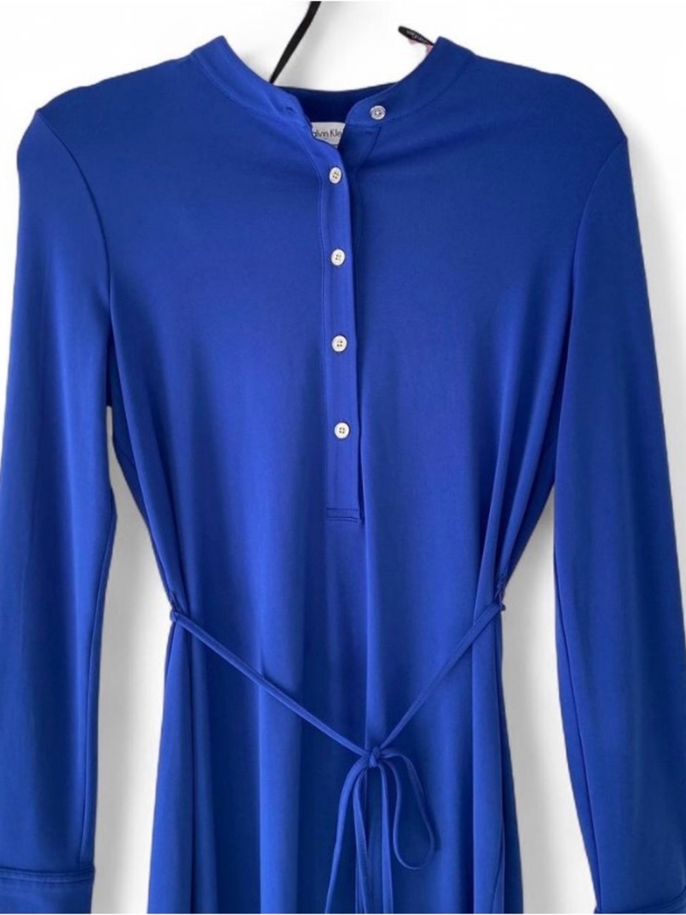 Calvin Klein Royal Blue Long Sleeve Henley Tie-Waist Sheath Dress - Size 6